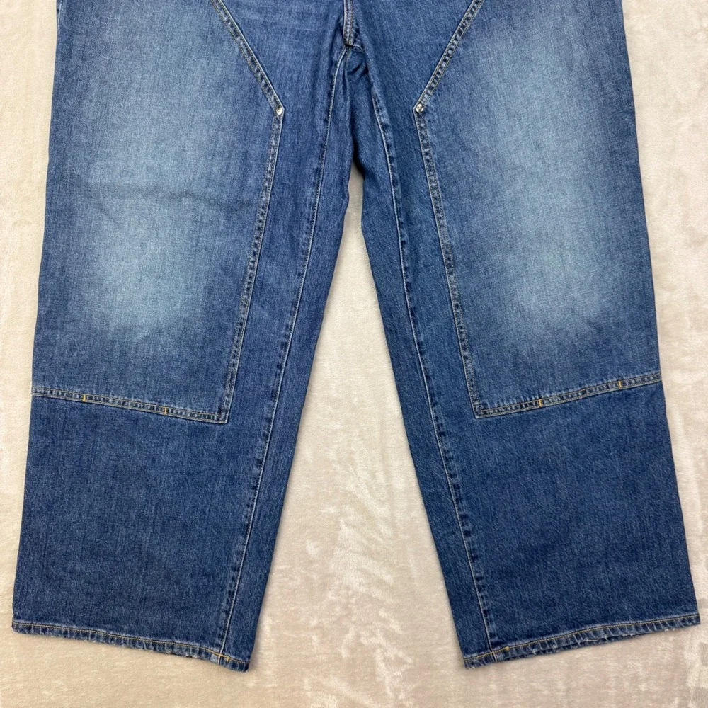 Lane Bryant Double Knee‎ Carpenter Wide Leg Jeans Womens 18 Blue High Rise New